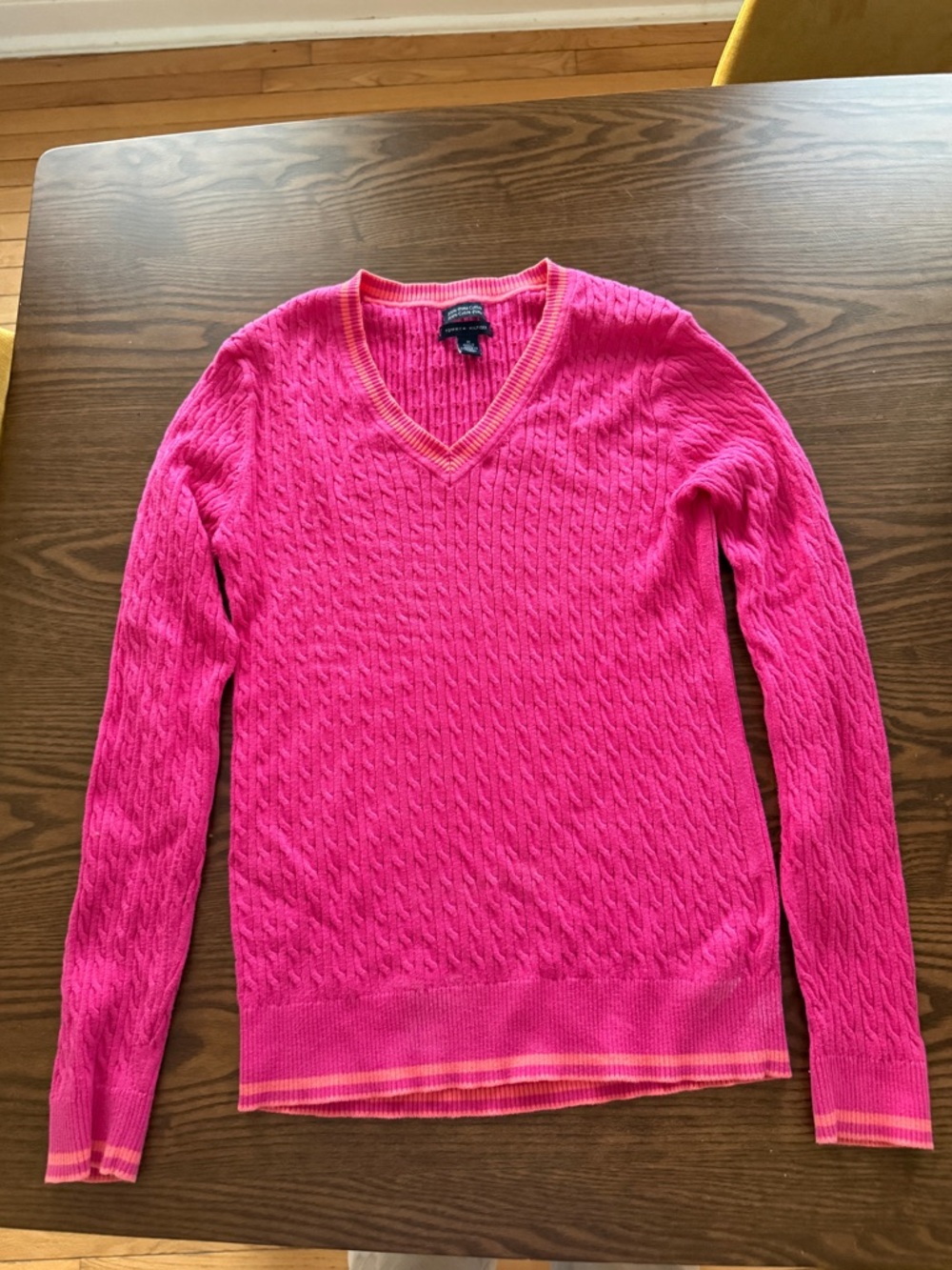 100% cotton cable knit v neck sweater